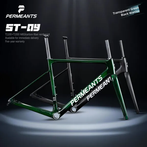 PERMEANTS-ST-09-Carbon-Road-Bike-Frame-680g-Black-and-Green-Color-Scheme