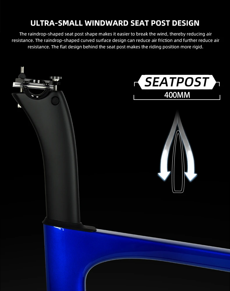 400mm raindrop-shaped aero seatpost for PERMEANTS SA-01 carbon road frame.