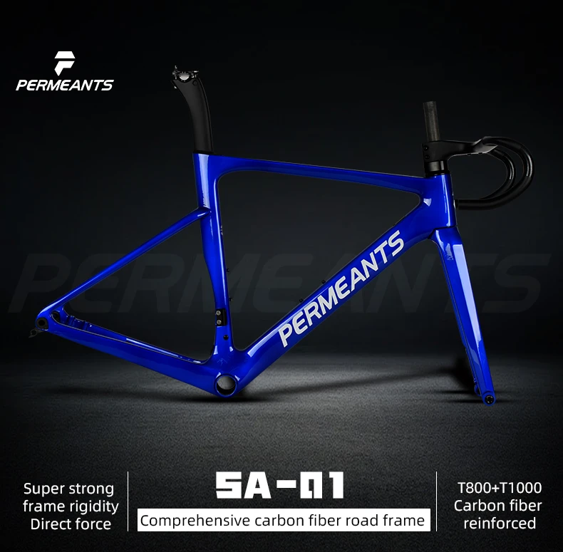 PERMEANTS SA-01 transparent blue comprehensive carbon road bike frame.