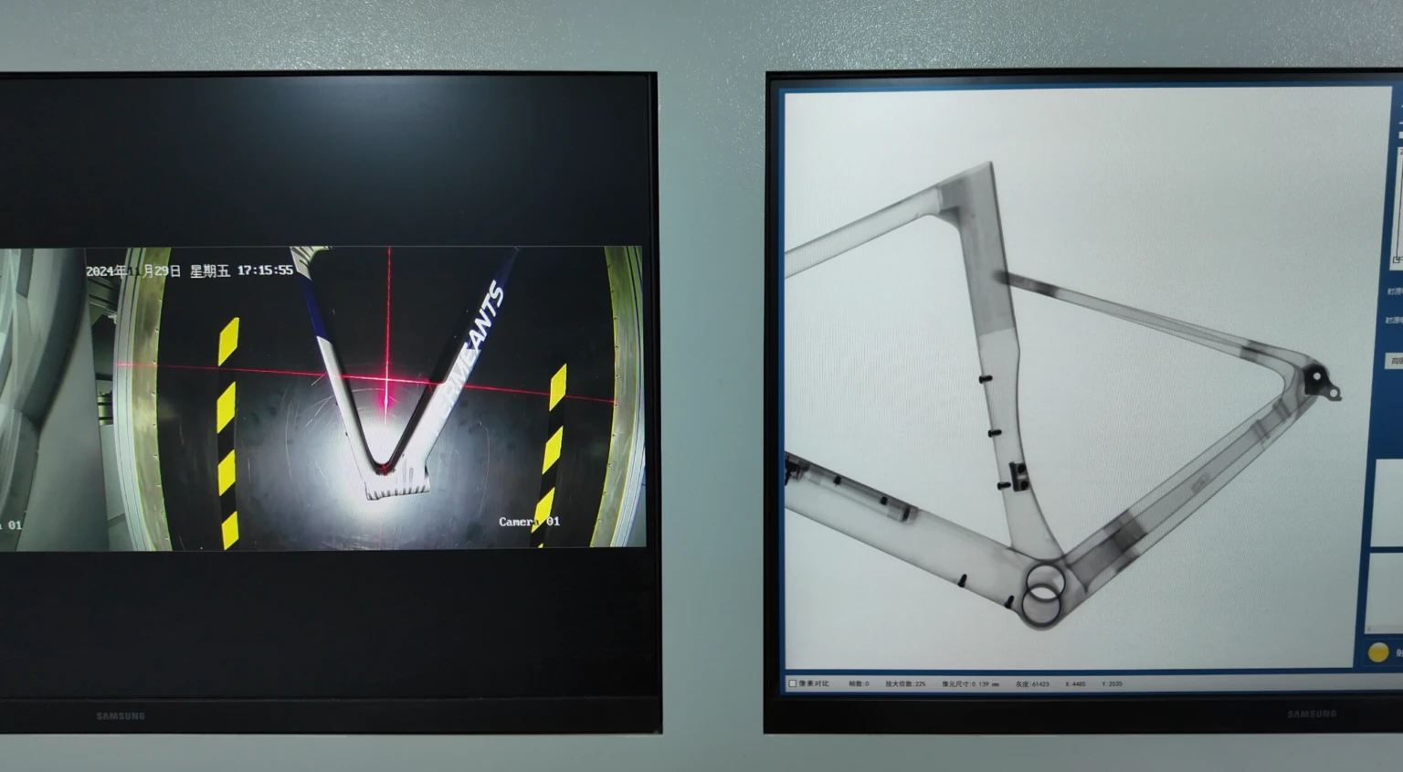 Industrial-grade X-ray QC inspection carbon bike frame